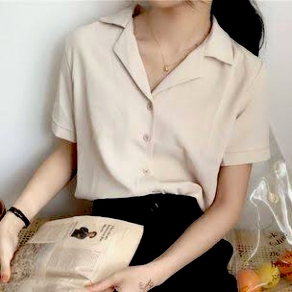 Notations button down shirt beige short sleeve blouse S